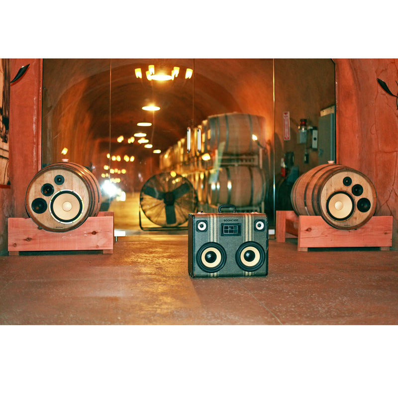 Wine Barrel Speakers 400 Watt BoomCase - Vintage Suitcase BoomBox Suitcase Speaker w/ Bluetooth