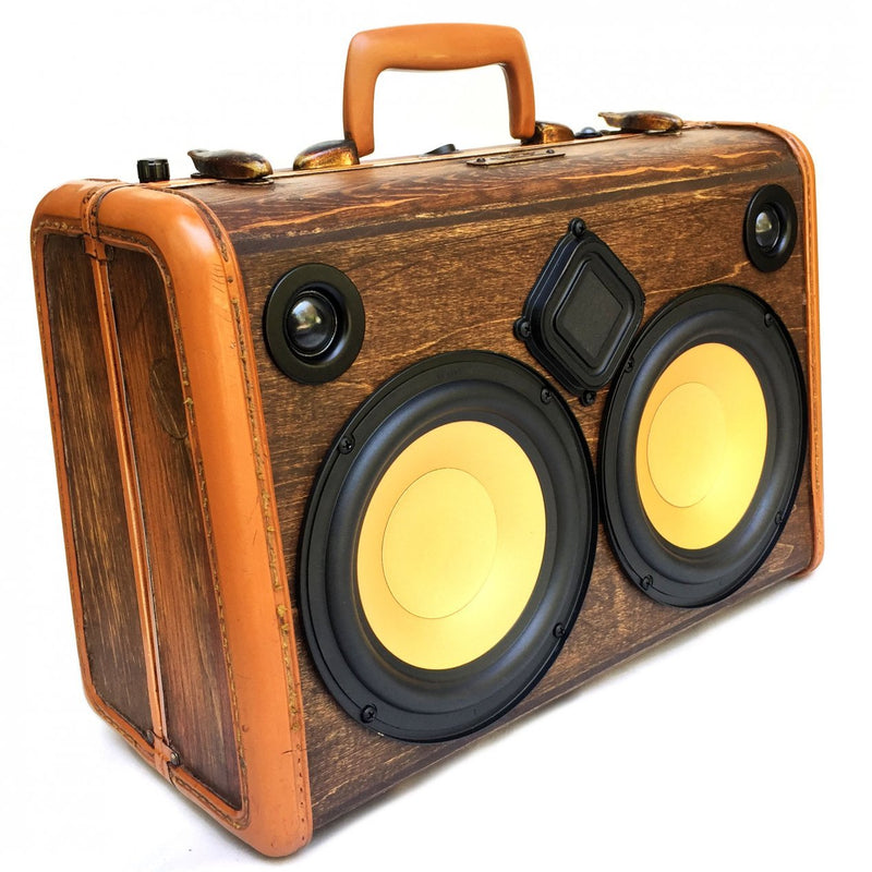 Classic Woodgrain 50 Watt BoomCase - Vintage Suitcase BoomBox Suitcase Speaker w/ Bluetooth