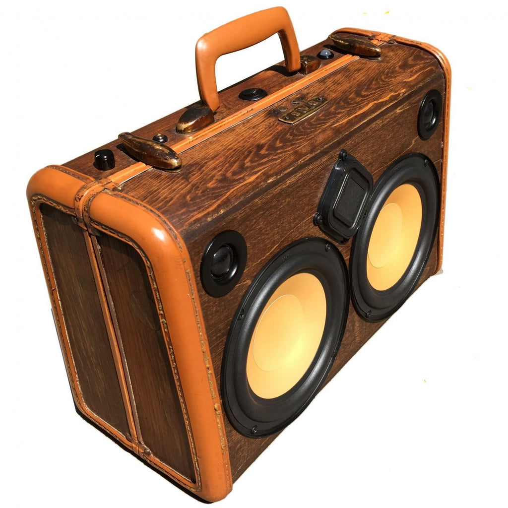 Classic Woodgrain 50 Watt BoomCase - Vintage Suitcase BoomBox Suitcase Speaker w/ Bluetooth