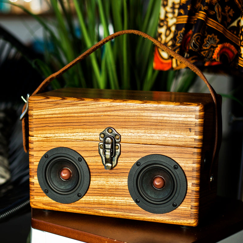 Zebra Wood 50 Watt BoomCase - Vintage Suitcase BoomBox Suitcase Speaker w/ Bluetooth