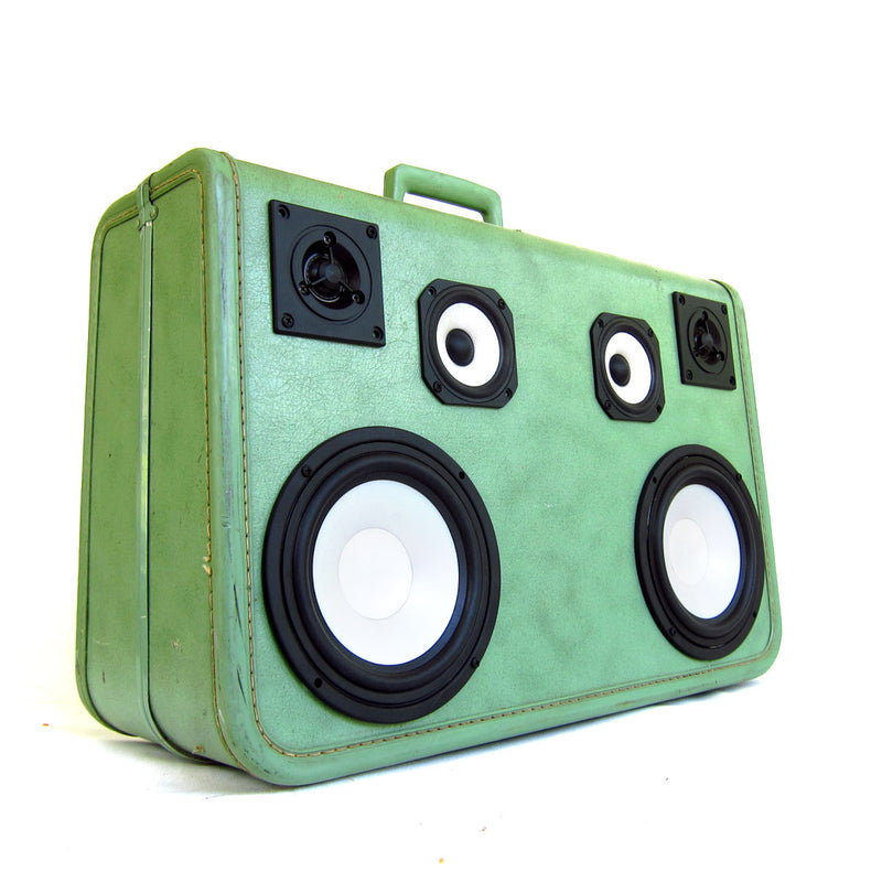 Green Machine 100 Watt BoomCase - Vintage Suitcase BoomBox Suitcase Speaker w/ Bluetooth