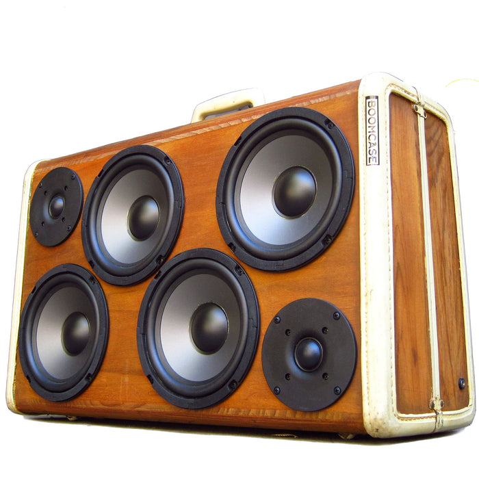 Signature Series Woodgrain 200 Watt BoomCase - Vintage Suitcase BoomBox Suitcase Speaker w/ Bluetooth