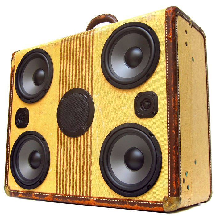 Signature Series Tweed 200 Watt BoomCase - Vintage Suitcase BoomBox Suitcase Speaker w/ Bluetooth