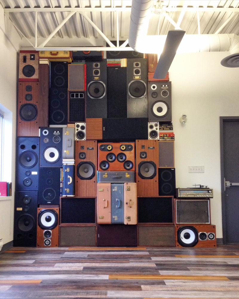 Speaker Wall 1000 Watt BoomWall - Vintage Suitcase BoomBox Suitcase Speaker w/ Bluetooth wall of speakers